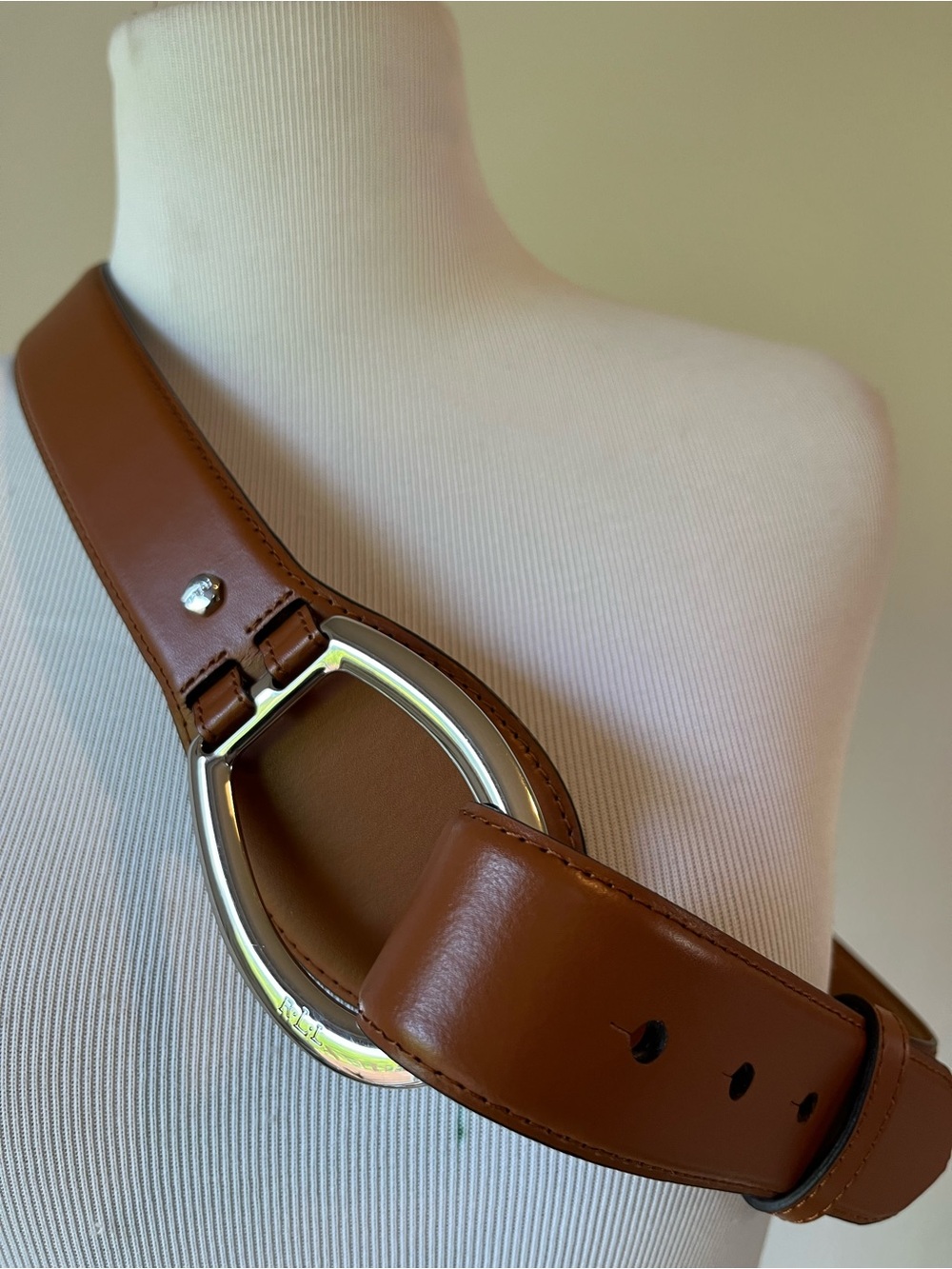 Lauren Ralph Brown Horsebit Belt, Size Large silver